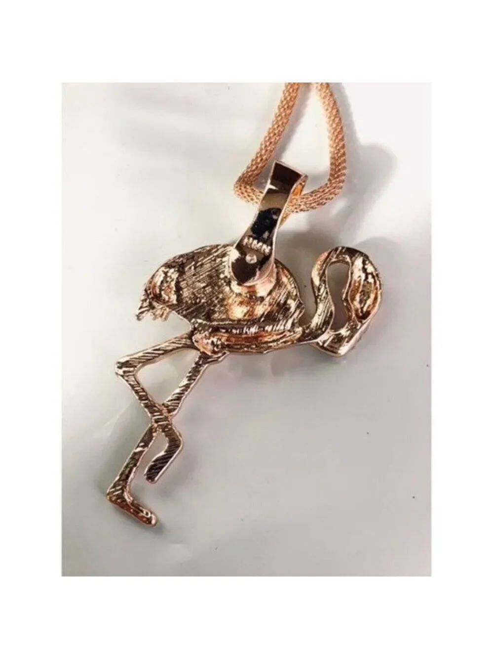RMN Rose Gold Tone Flamingo Pendant Mesh Choker Necklace